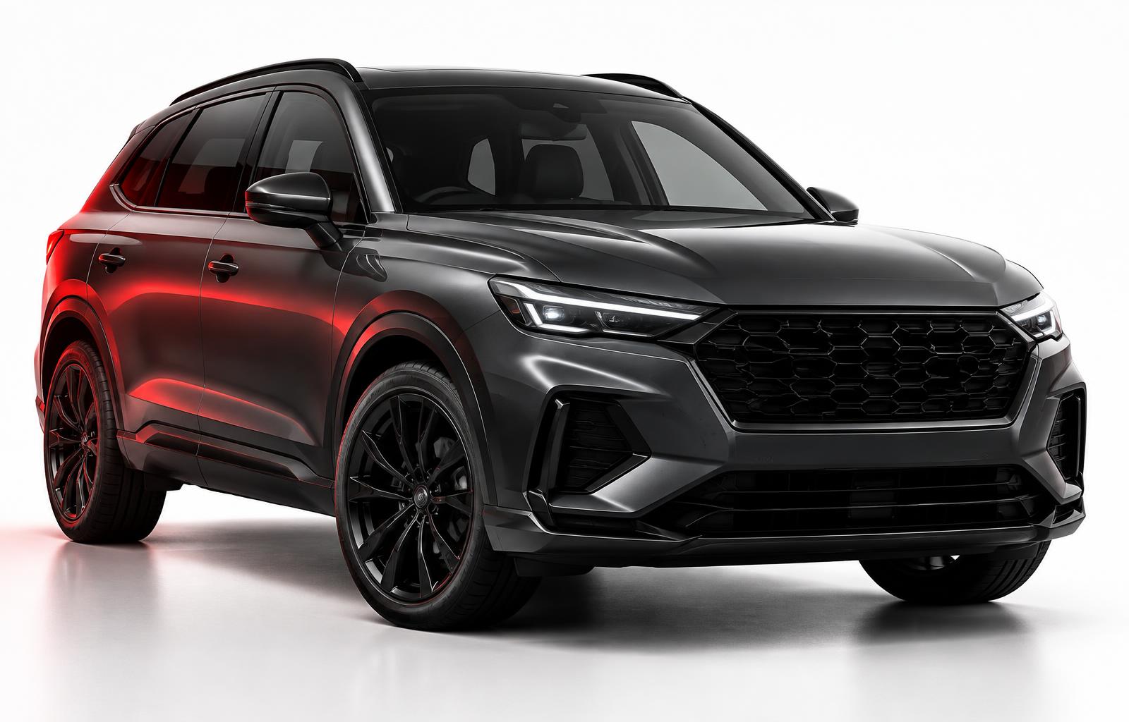 SUV moderno grafite com reflexo vermelho